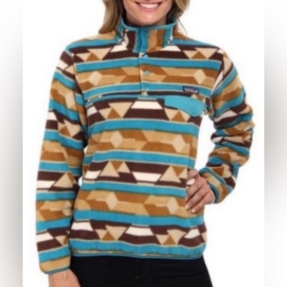 Patagonia Sweaters - 🌟HP🎉Patagonia Synchilla Snap T Fleece in Brown & Teal Guatemalan Tango Print